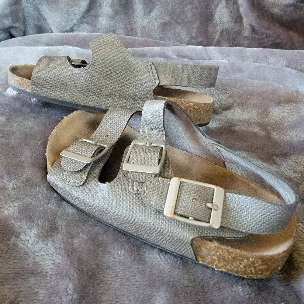 Gap Earth Sandal Kids 7 Blue Grey Argyle Good Buckle Cork Footbed 689190-00